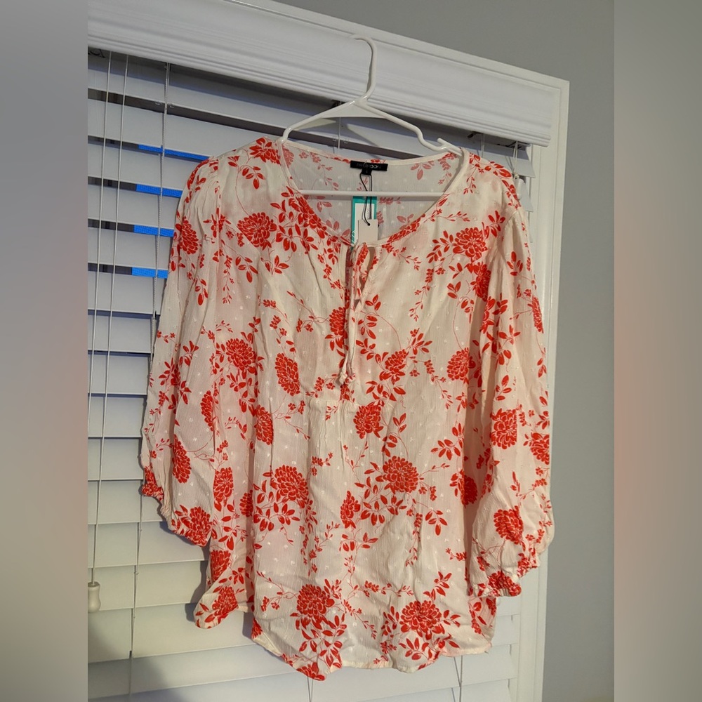 Floral Blouse with Red Pattern